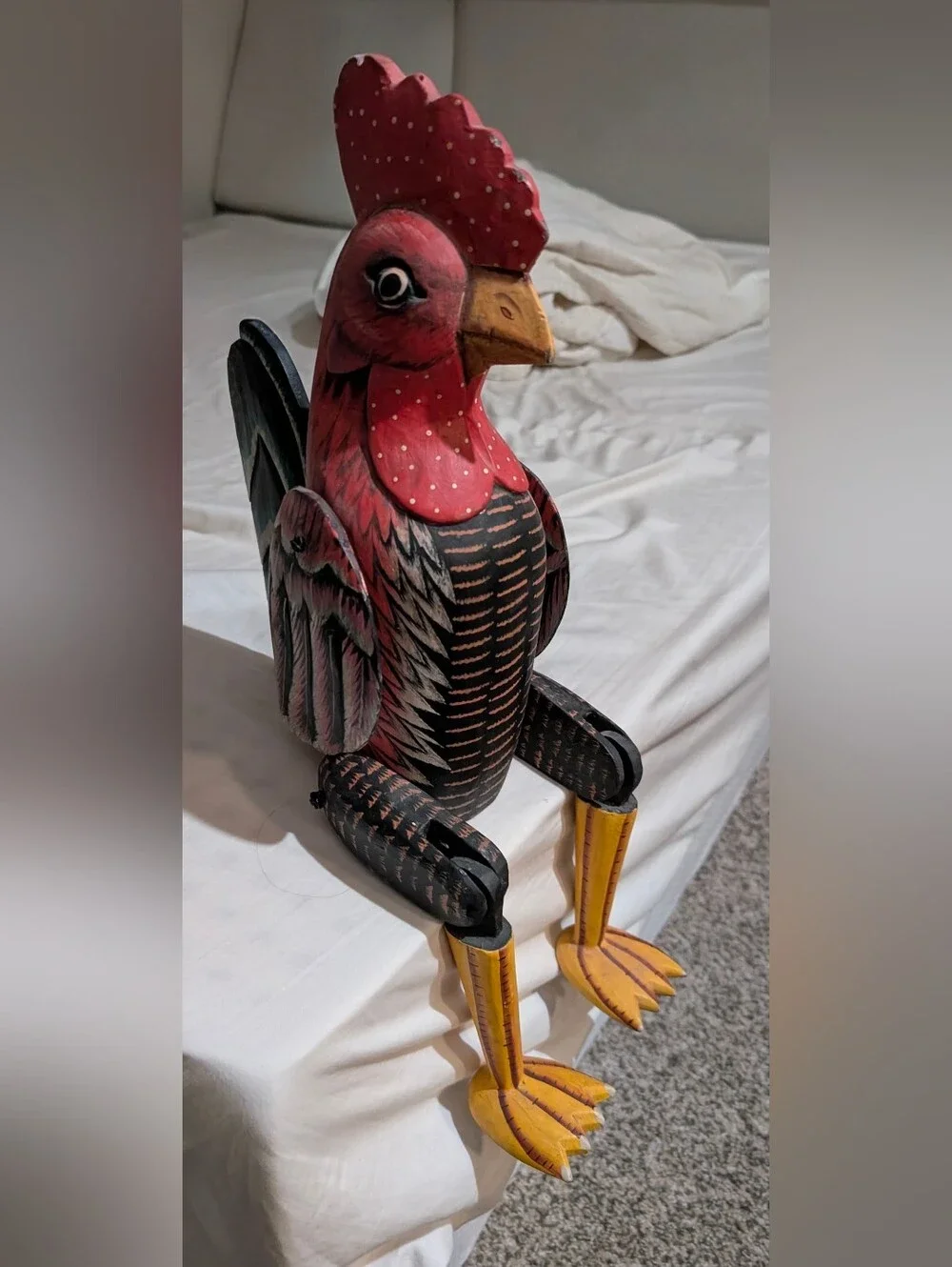 Pier 1 Folk art wooden painted hinged rooster shelf sitter movable wings & legs